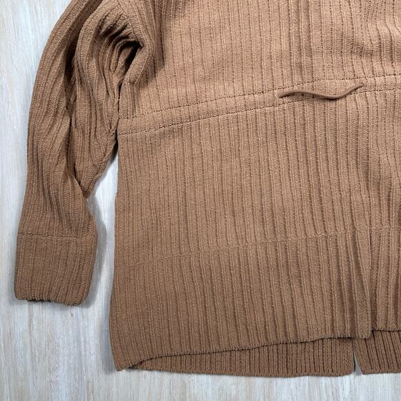 FLX Camel Brown Ribbed Knit Full Zip Sweater Jacket Drawstring Pockets Large - Picture 13 of 14